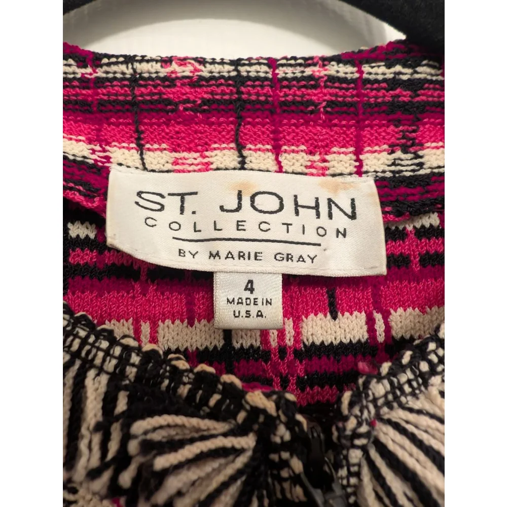 St. John Collection Knit Tweed Jacket Old Money Fringed Trim Chic Cardigan Sz 4 - Picture 4 of 9